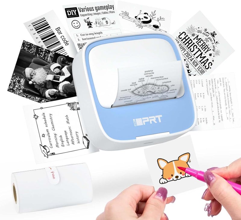 iDPRT Portable Sticker Maker Machine with 1 Roll Sticker Paper, Mini Printer Efficiently and Quickly, Thermal Printer for Study Notes, Pictures, DIY, Label, Free App with Multiple Templates,Blue - Image 1